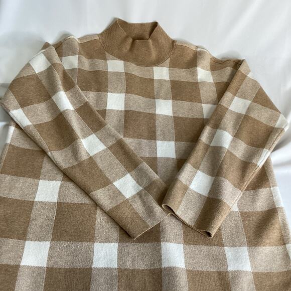 LOFT Tan & White Checkered Pullover Sweater – Size Medium– Soft Knit - Picture 7 of 9